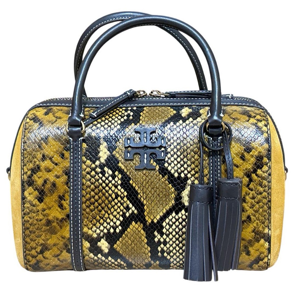 Tory Burch Tan and Black Snake Print Satchel